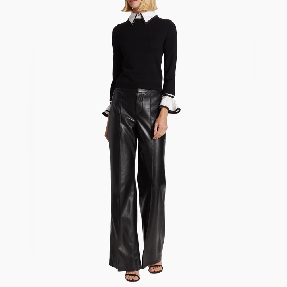 Alice + Olivia Black Sweater with White Contrast Collar and Cuff Details - Picture 2 of 9